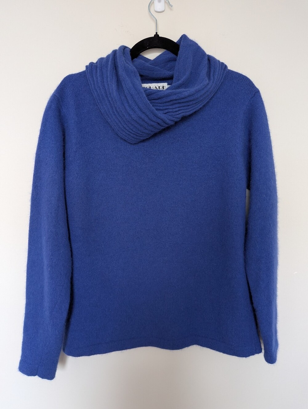 Vintage Richard Charland Angora Lambswool Cowl Neck Sweater Cobalt Blue